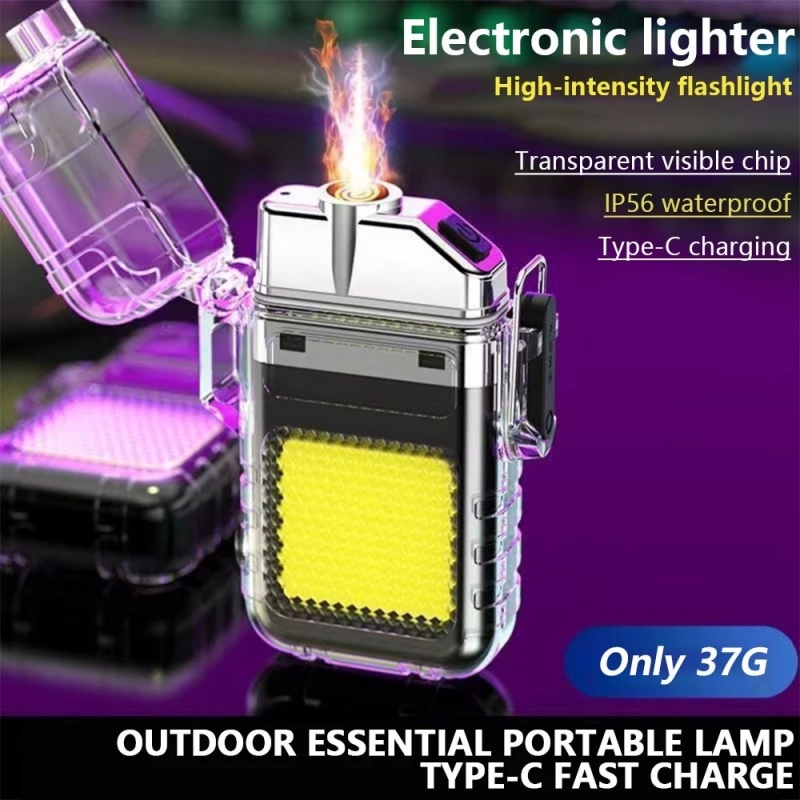 BUY 1 TAKE 1 Acciaiie Rechargeable Work Light Keychain Arc Lighter Flashlight Power Display Waterproof Windproof